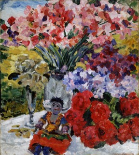 Flowers and a doll, 1916. Artist: Yakovlev, Mikhail Nikolayevich (1880-1942)