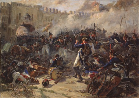 The battle of Smolensk on August 1812, 1956. Artist: Zhigimont, Pyotr Ivanovich (1914-?)