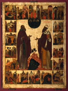 Saint Cyril of White Lake and Saint Cyril of Alexandria, Second half of the16th cen.. Artist: Russian icon