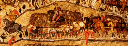 Blessed Be the Host of the King of Heaven  (Detail: Warriors Range: Ivan IV, Vladimir Monomakh, Vladimir I, Boris and Gleb), 1550s. Artist: Athanasius, Metropolitan of Moscow (active Mid of 16th cen.)