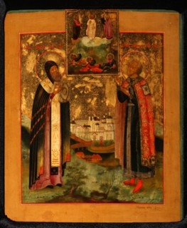 Saints Bishop Arsenius of Tver and Prince Michael of Tver, 1802. Artist: Russian icon