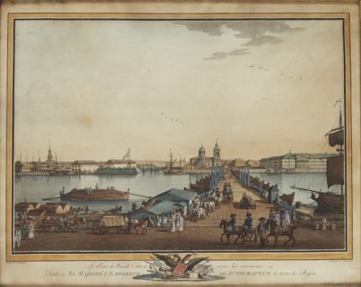 The Exchange Bridge at the Vasilievsky Island, 1799. Artist: Paterssen, Benjamin (1748-1815)