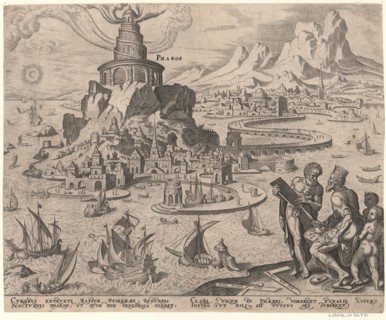 The Lighthouse at Alexandria (from the series The Eighth Wonders of the World) After Maarten van Heemskerck, 1572. Artist: Galle, Philipp (1537-1612)