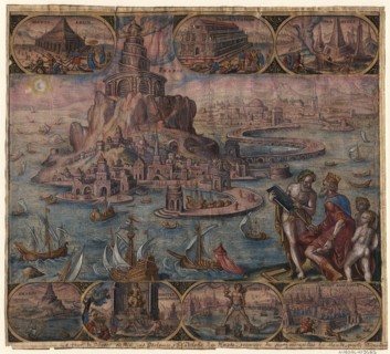 The Lighthouse at Alexandria (from the series The Eighth Wonders of the World) After Maarten van Heemskerck, 1572. Artist: Galle, Philipp (1537-1612)