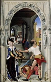 The Beheading of Saint John the Baptist (The Altar of St. John, right panel), ca 1455. Artist: Weyden, Rogier, van der (ca. 1399-1464)