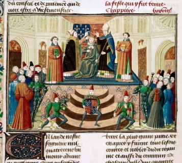 The Coronation of Henry IV of England (Detail of a miniature from the Grandes Chroniques de France by Jean Froissart), ca 1470. Artist: Anonymous