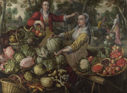 The Four Elements: Earth. A Fruit and Vegetable Market with the Flight into Egypt in the Background, 1569. Artist: Beuckelaer, Joachim (ca. 1533-1574)