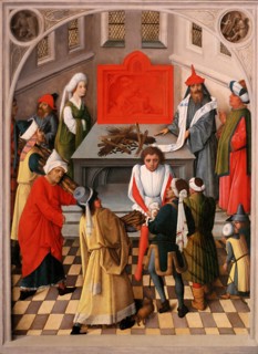 The offering of the jews, ca 1465. Artist: Master of the Gathering of Manna (active 1460-1470)