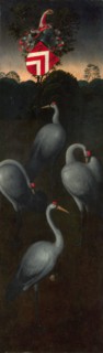 Cranes with the coat of arms of the Pagagnotti family (The reverse of a Panel from a Triptych), c. 1480. Artist: Memling, Hans (1433/40-1494)