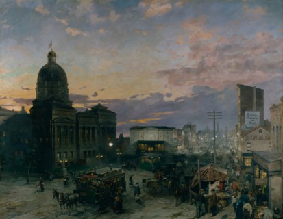 Washington Street, Indianapolis at Dusk, 1892-1895. Artist: Groll, Theodor (1857-1913)