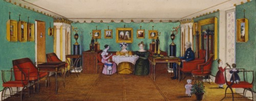 The Drawing Room in the House of Count Josef August Ilinsky in Romaniv, 1834. Artist: Anonymous