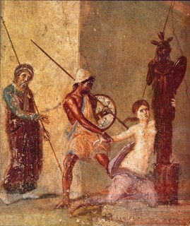 Ajax the Lesser drags Cassandra away from the Xoanon, 1st H. 1st cen. AD. Artist: Roman-Pompeian wall painting