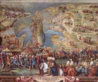 The siege of Malta. Detail. Artist: Perez d'Aleccio (da Lecce), Matteo (1547-1616)
