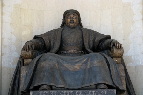 Seated statue of Chingis Khan at the Parliament Building in Ulan Bator, 2005. Artist: Anonymous