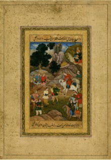 Captive youth being brought before a mounted prince, c. 1605. Artist: Indian Art