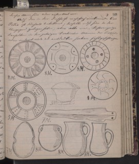 The Schliemann's diary contains sketches of discoveries, 1873. Artist: Schliemann, Heinrich (1822-1890)