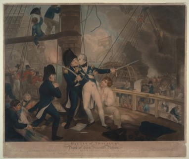 The Battle of Trafalgar and the Death of Nelson, 1806. Artist: Craig, William Marshall (ca. 1765-1827)