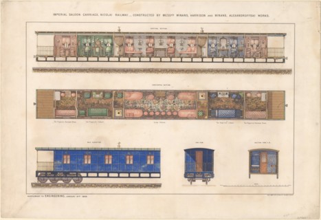 Imperial saloon carriage, Nikolayevsky railway, 1868. Artist: Anonymous