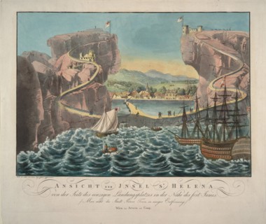 View of the Island of St. Helena from the side of the landing place near the Fort James, 1815. Artist: Anonymous