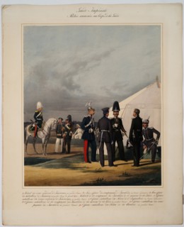 Pioneers, invalides and gendarmes of the Imperial Guards Corps, 1867. Artist: Piratsky, Karl Karlovich (1813-1889)