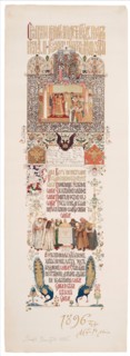 Menu of the Feast meal to celebrate of the Coronation of Nicholas II and Alexandra Fyodorovna, 1896. Artist: Vasnetsov, Viktor Mikhaylovich (1848-1926)