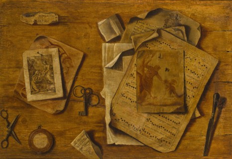 Trompe-l??il with musical score, drawings and keys, c. 1800. Artist: Anonymous