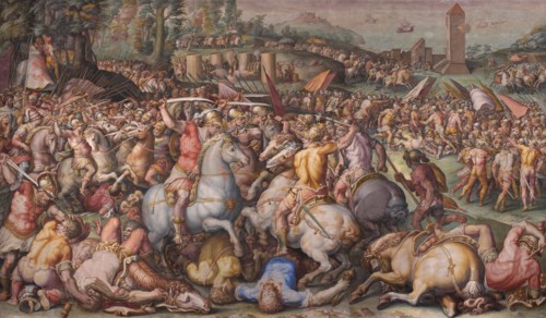 The rout of the Pisans at Torre San Vincenzo, 1568-1571. Artist: Vasari, Giorgio (1511-1574)