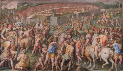 The storming of the fortress of Stampace in Pisa, 1568-1571. Artist: Vasari, Giorgio (1511-1574)