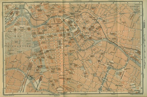 Map of Berlin Center, from a travel guide Baedeker's Northeast Germany, 1892. Artist: Wagner & Debes, Leipzig