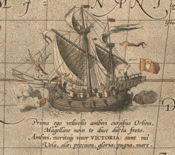 The Victoria, a Spanish carrack, ship of Ferdinand Magellan?s Armada de Molucca. (Aus Maris Pacific Artist: Ortelius, Abraham (1527-1598)