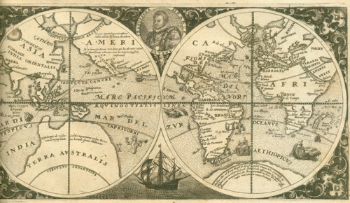Title page of Americae Pars VIII (with a portrait of Francis Drake and his ship, the Golden Hind), 1 Artist: Bry, Theodor de (1528-1598)