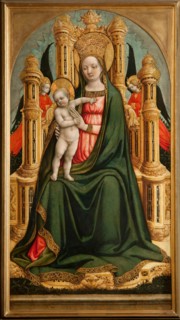 The Virgin and Child Enthroned and Two Angels, c. 1450. Artist: Vivarini, Antonio (ca 1440-1480)