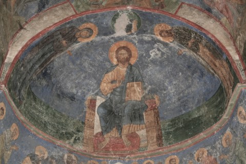 Christ Enthroned (Saviour of the World), 12th century. Artist: Ancient Russian frescos