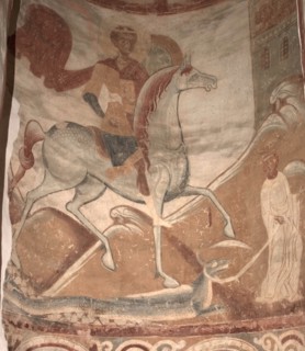 Saint George and the Dragon, 12th century. Artist: Ancient Russian frescos