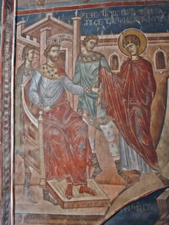 Saint George before the Emperor Diokletian, 14th century. Artist: Master Gerasime (active 14th century)