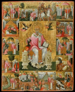 Saint Spyridon, Bishop of Trimythous with scenes from his life, Second Half of the 17th cen.. Artist: Poulakis, Theodore (1622-1692)