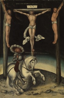 The centurion Longinus among the crosses of Christ and the two thieves, 1539. Artist: Cranach, Lucas, the Elder (1472-1553)
