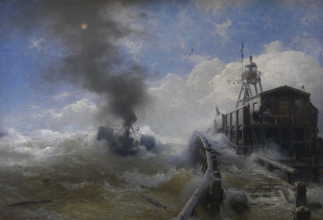 Towboat leaving the port of Ostend at heyday, before 1882. Artist: Achenbach, Andreas (1815-1910)