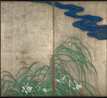 Summer and autumn flower plants. (Part of the pair of two-fold screens). Artist: Hoitsu, Sakai (1761-1828)