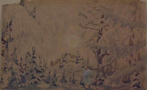 Stage design for the opera The Snow Maiden by N. Rimsky-Korsakov, 1910. Artist: Kustodiev, Boris Michaylovich (1878-1927)