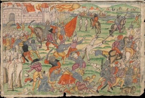 Russian atrocities in Livonia on July and August 1577. From Johann Jakob Wick's Sammlung von Nachric Artist: Anonymous