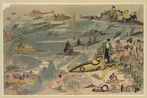 The exit of the opera in the year 2000 (Le Sortie de l'opéra en l'an 2000). Artist: Robida, Albert (1848-1926)