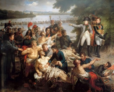 The Return of Napoleon to the Island of Lobau after the Battle of Essling, May 23, 1809. Artist: Meynier, Charles (1768-1832)