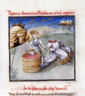 Queen Tomyris. From: Speculum Humanae Salvationis (Mirror of Human Salvation) by Ludolph of Saxony. Artist: Anonymous