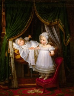 Henri of Artois, Count of Chambord, duc de Bordeaux in his cradle with his sister Louise Marie Thérè Artist: Hersent, Louis (1777-1860)