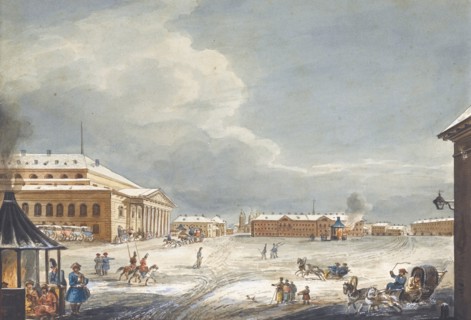 View of the Saint Petersburg Imperial Bolshoi Kamenny Theatre. Artist: Kolmann, Karl Ivanovich (1786-1846)