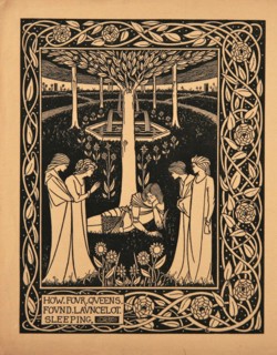 How Four Queens Found Lancelot Sleeping. Illustration to the book Le Morte d'Arthur by Sir Thomas  Artist: Beardsley, Aubrey (1872?1898)