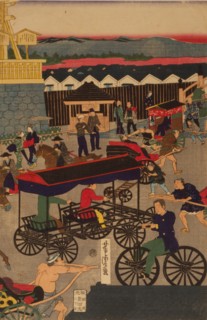 Flourishing Nihonbashi section of Tokyo. (Tokyo Nihonbashi han ei no zu) Triptych. Artist: Yoshitora, Utagawa (active 1850-1880)