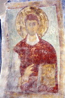 Saint Pantaleon (Panteleimon). Artist: Ancient Russian frescos