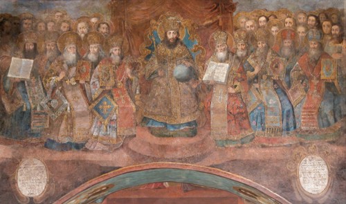 First Council of Nicaea. Artist: Ancient Russian frescos